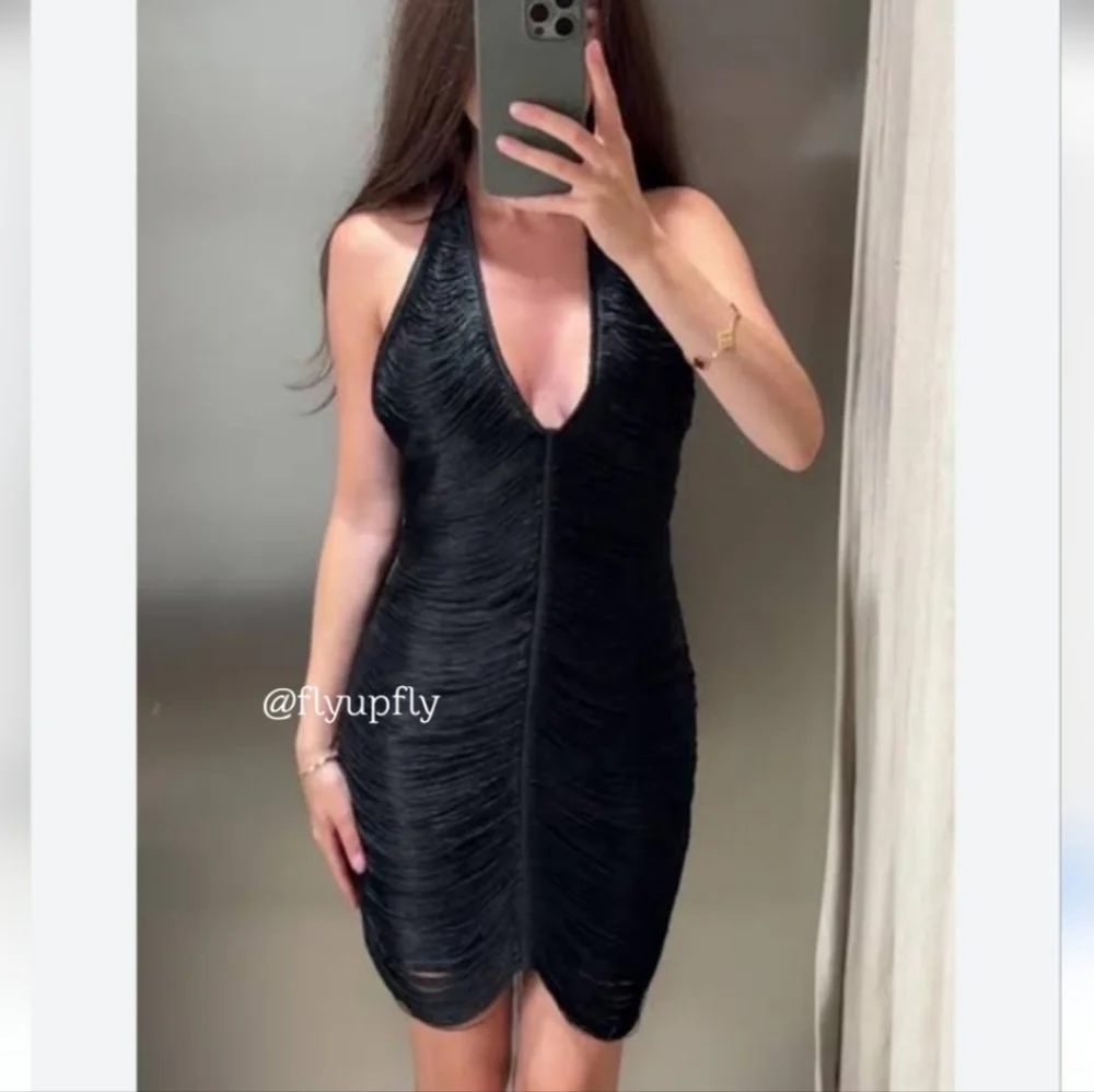 Zara Fringed Halter Black Mini Dress_9
